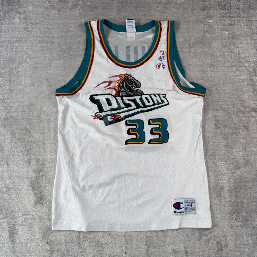 Detroit Pistons Jersey Mens 44 White Grant Hill 33 Teal Horse Vintage Champion